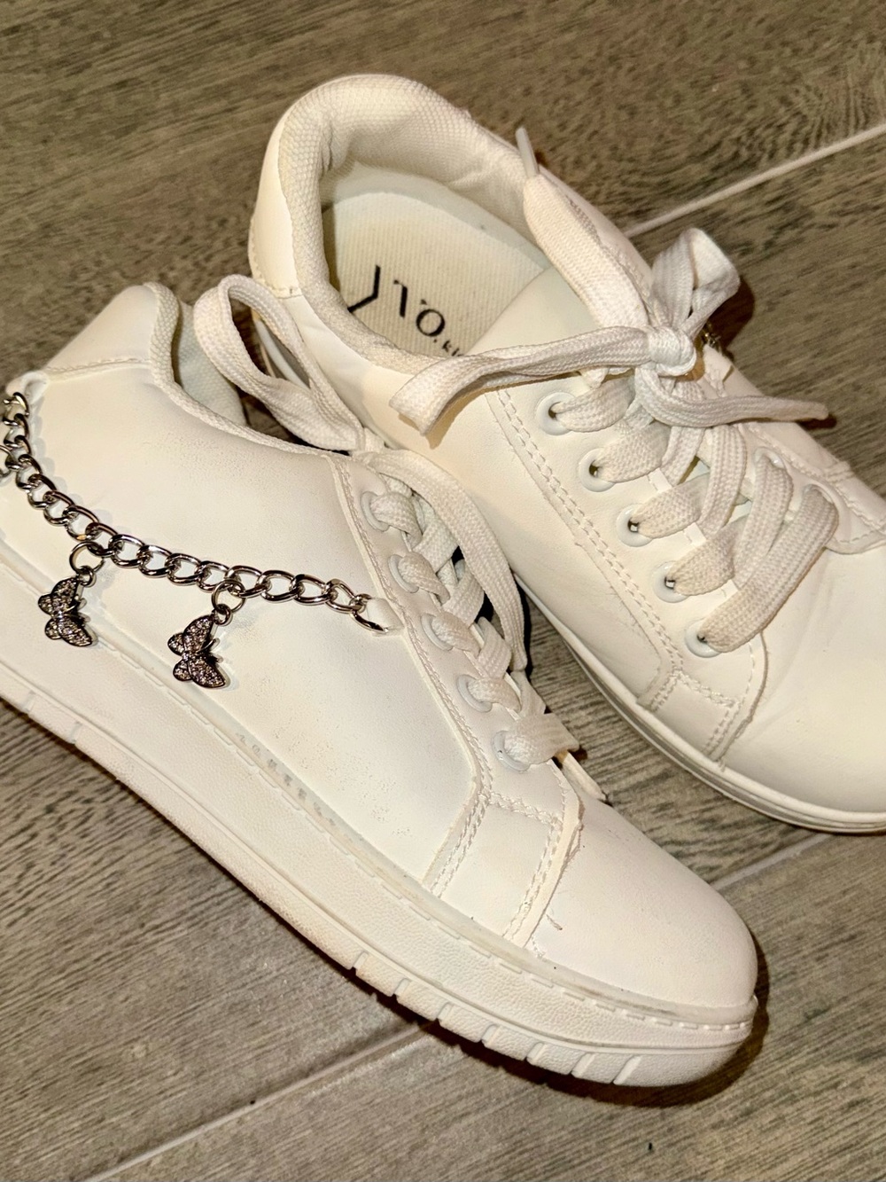 White Women's Lace-Up Sneakers with Charm Chain